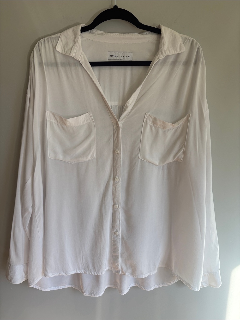 Lefties White Oversized Button Down Blouse Shirt L